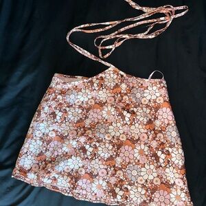 Floral Mini Skirt with Tie Up Waist